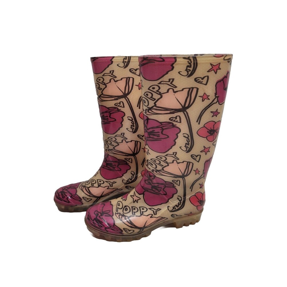 Coach Poppy Pink Floral Rubber Rainboots Rain Boots Multi-color Women's 7